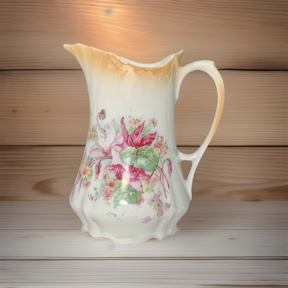 Victoria Austria Porcelain Floral Pitcher Lusterware Pink Shabby Chic Cyclamen